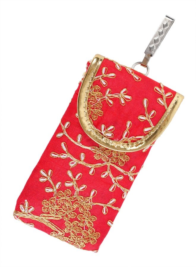 SUMERA WARQ Fancy Embroidered Mobile Pouch Cover for Women Designer Multicolor Handmade Ethnic with Sling & Clip - Image 1